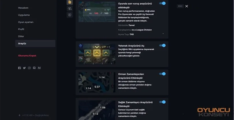Blitz game interface settings