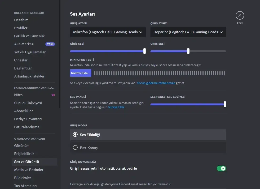 Discord Ses Ayarları Paneli