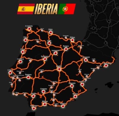Euro Truck 2 Iberia DLC haritası