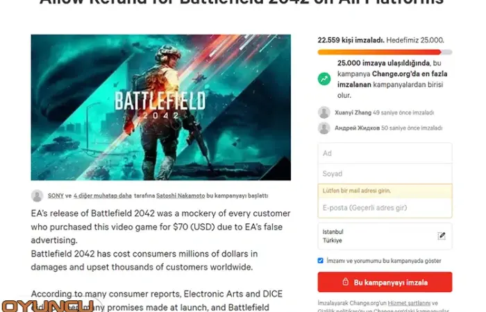 Battlefield 2042 İade İçin İmza Toplaniyor
